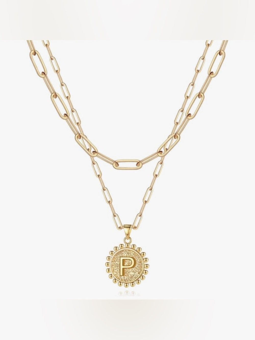 Source Unknown Gold Layered Paperclip Necklace with 'P' Medallion